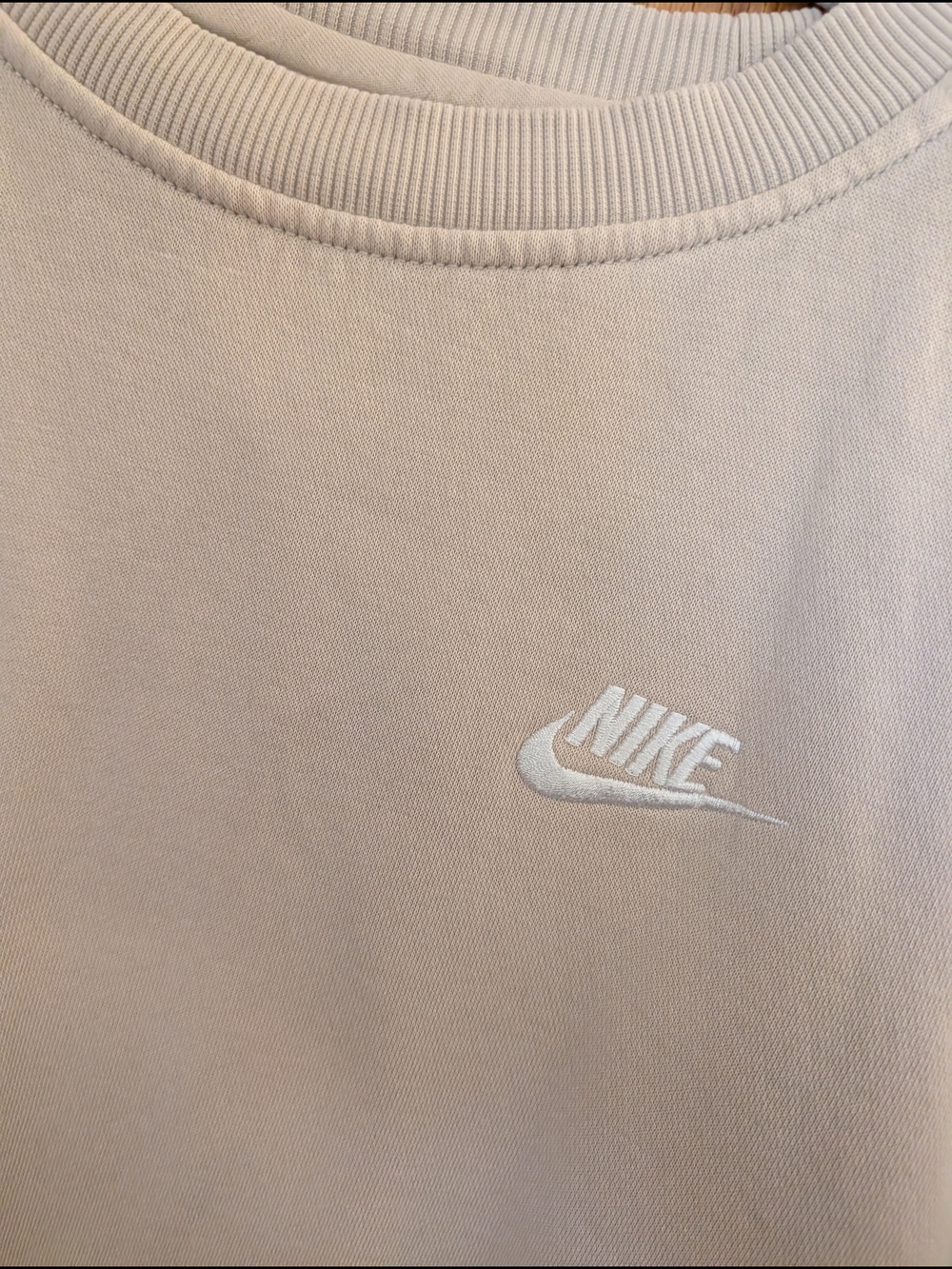 Nike Crewneck Sweatshirt in Light Beige with White Swoosh - Picture 2 of 4